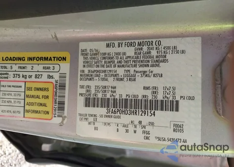 2017 Ford Fusion Se from USA, damaged, VIN 3FA6P0HD3HR129154